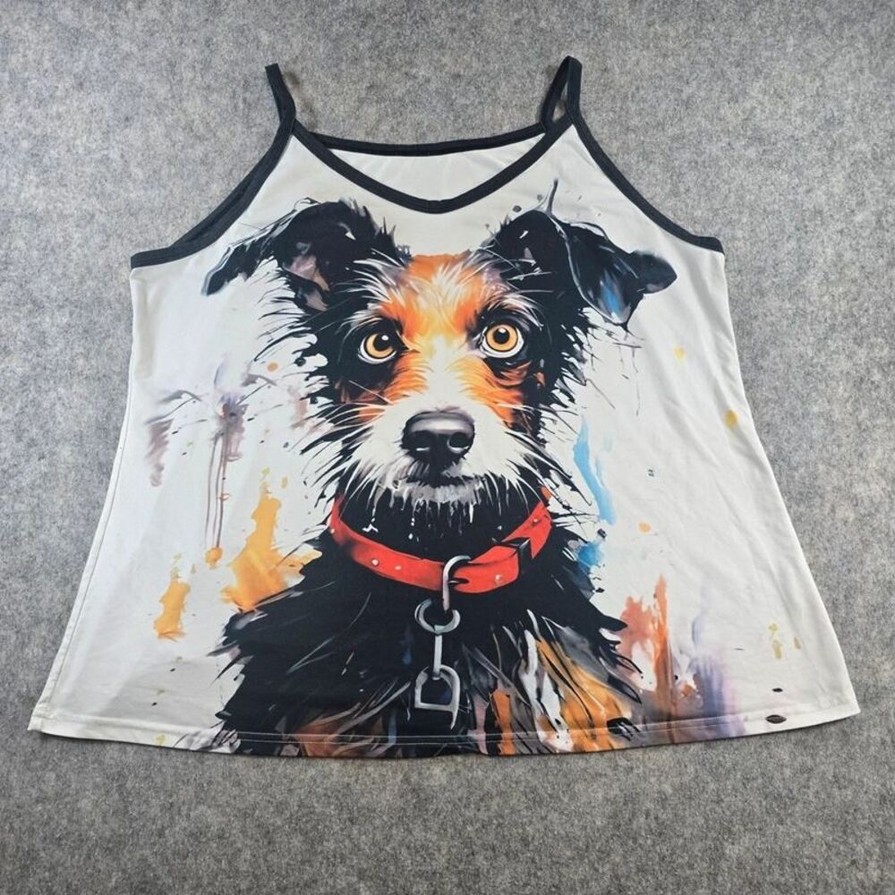 Cute Doggie Tank Top Plus Size 4X White Colorful Terrier Pup Graphic